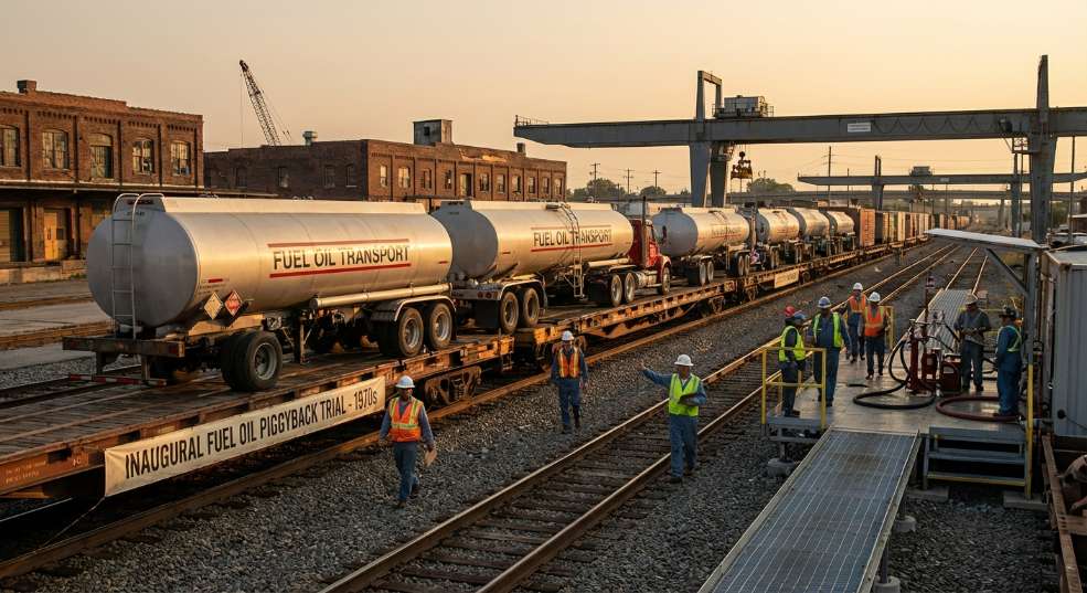 我国首列!公路罐车驮背运输试验列车成功开行 我国首列!公路罐车驮背运输试验列车成功开行