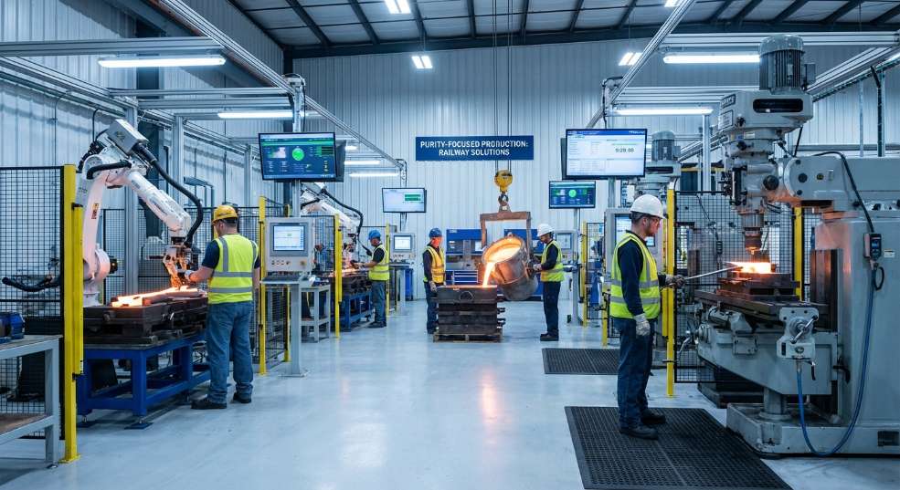 国内第一组纯净钢辙叉正式下线