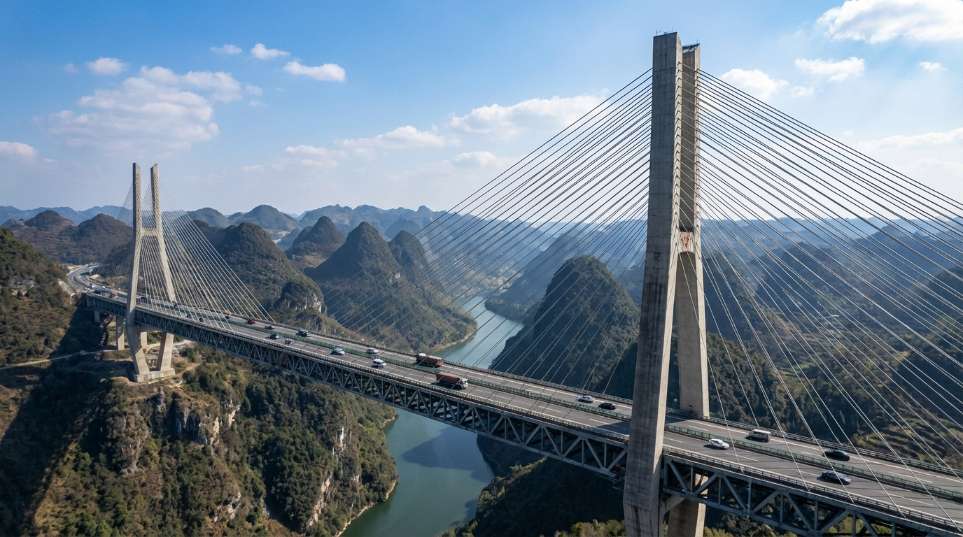 世界首座高低塔采用无桩基础设计大跨度悬索桥桐梓河特大桥通车