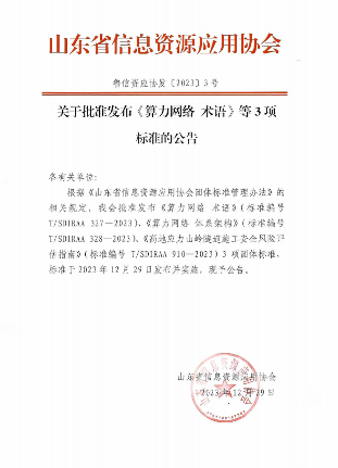 山东省信息资源应用协会《算力网络 术语》等3项标准施行