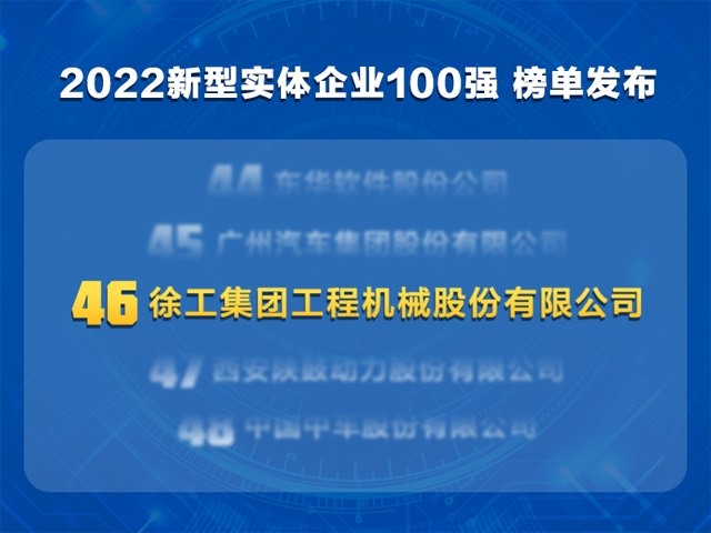 2022新型实体企业百强发布!徐工机械位列第46名 2022新型实体企业百强发布!徐工机械位列第46名